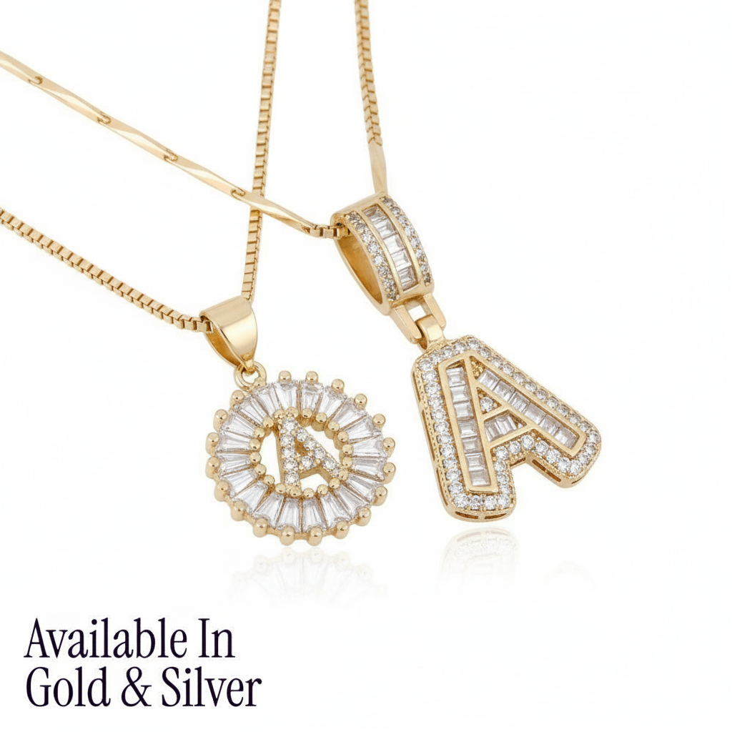 2pc 14k Diamond Letter Initial Necklaces