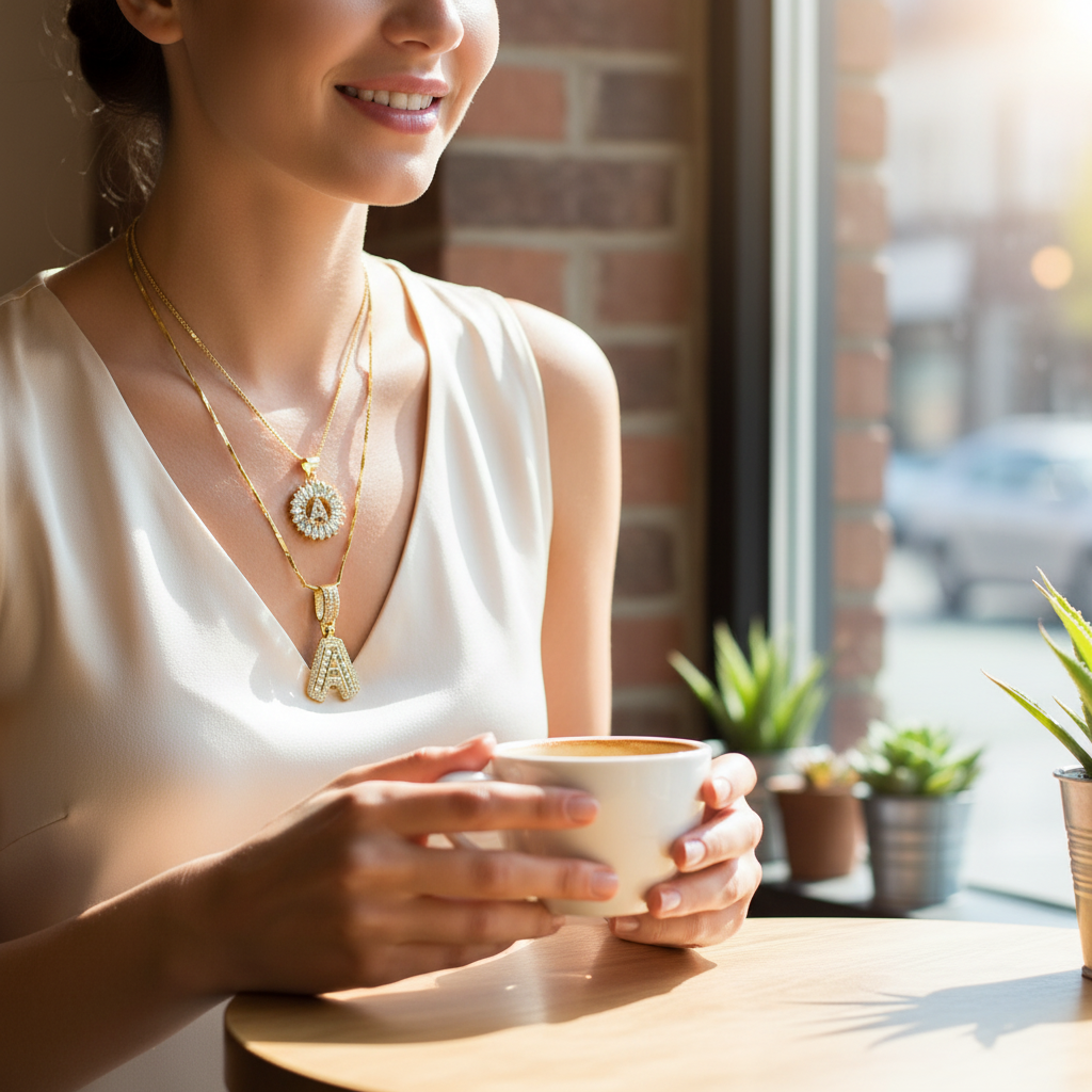 2pc 14k Diamond Letter Initial Necklaces