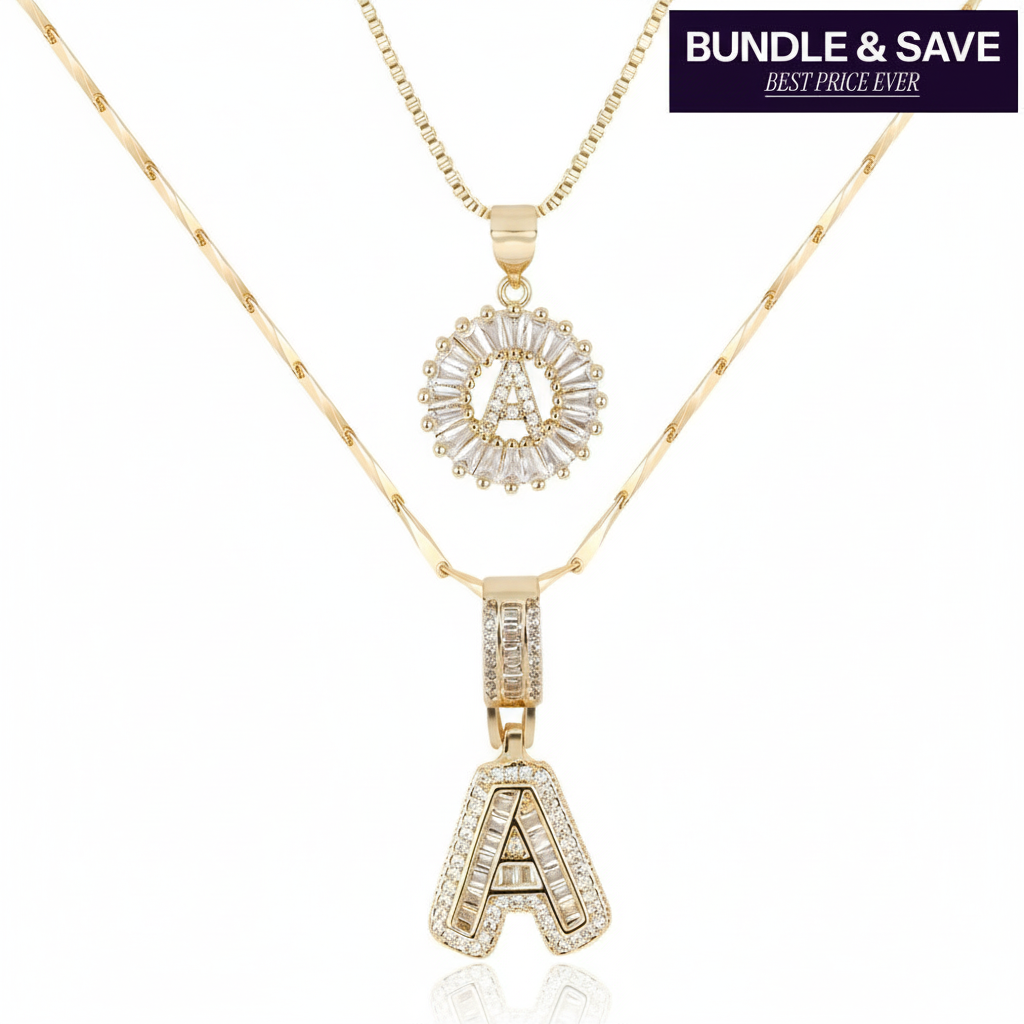 2pc 14k Diamond Letter Initial Necklaces